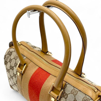 Gucci - Vintage GG Canvas Satchel Bag with Red Stripe