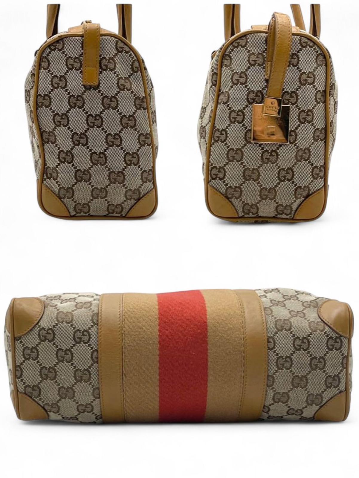 Gucci - Vintage GG Canvas Satchel Bag with Red Stripe