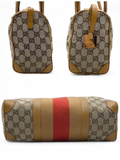 Gucci - Vintage GG Canvas Satchel Bag with Red Stripe