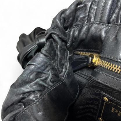 Prada - Black Leather Handbag Side Bows