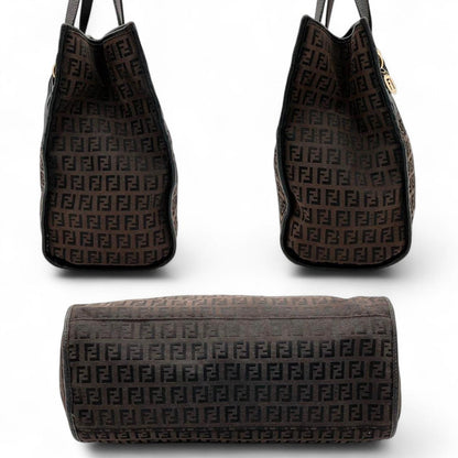 Fendi - Brown FF Logo Canvas Tote Bag