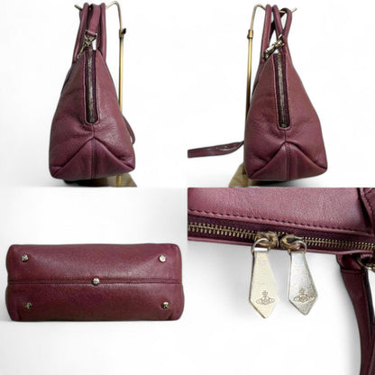 Vivienne Westwood - Burgundy Leather Handbag with Dual Top-3