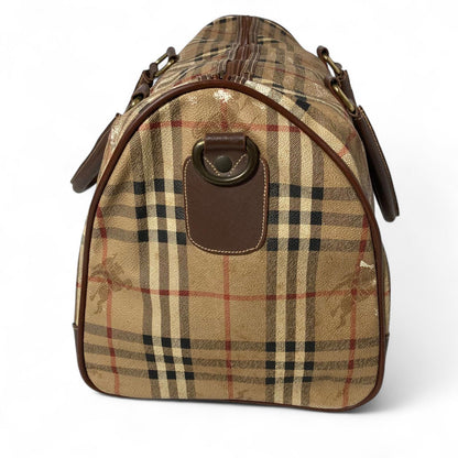 Burberry - Vintage Checkered Travel Bag with Brown Leather