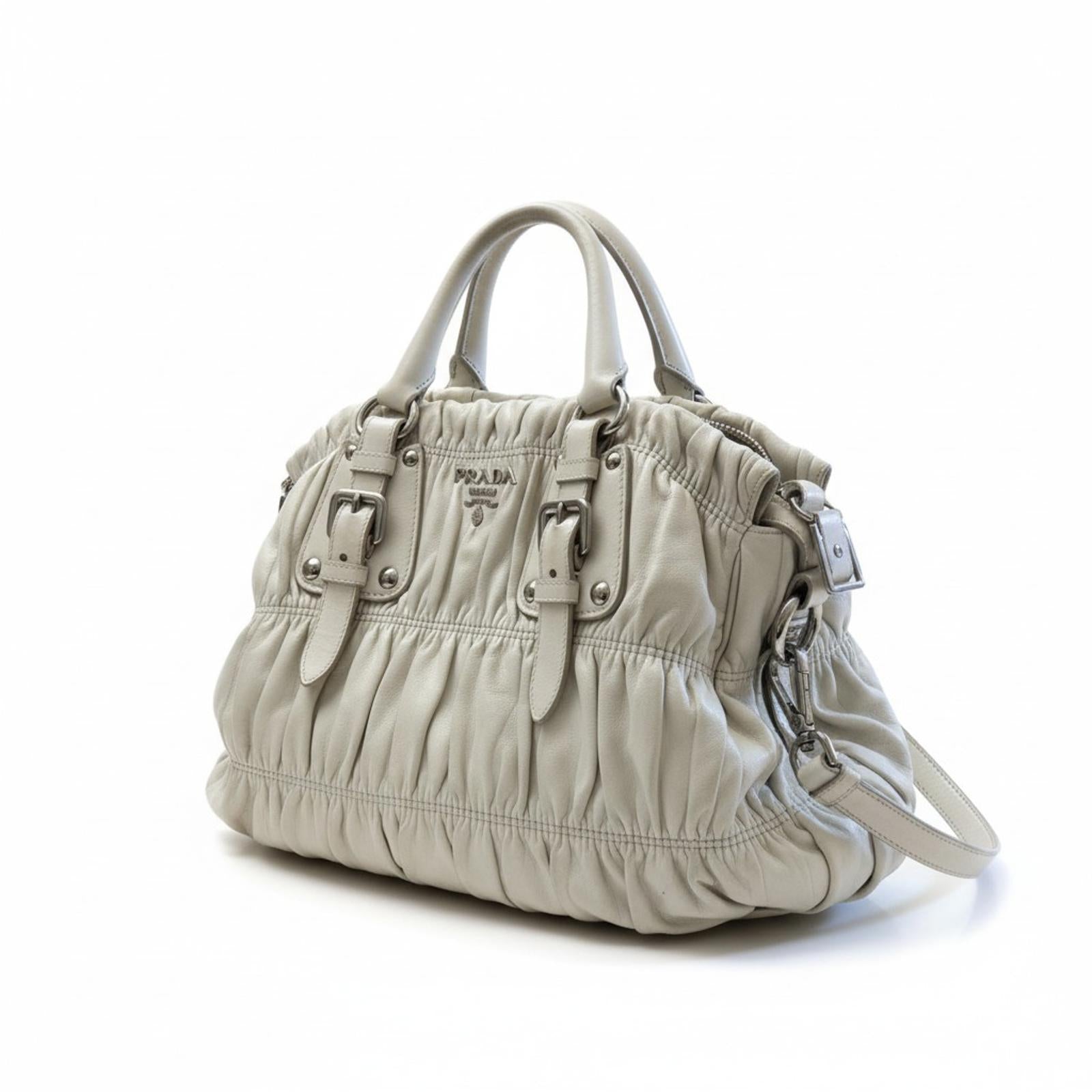 Prada - Ruched Leather Satchel Handbag