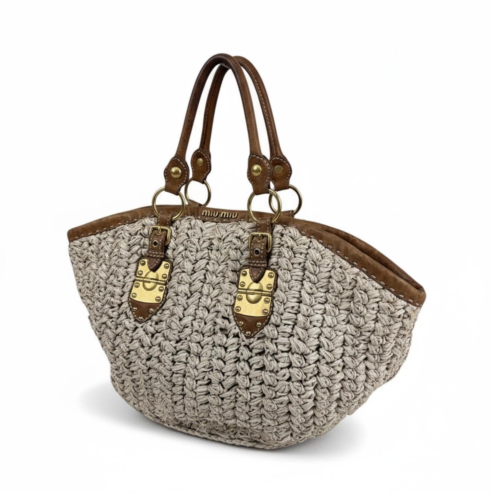 Miu Miu - Woven Tote Bag with Leather Handles
