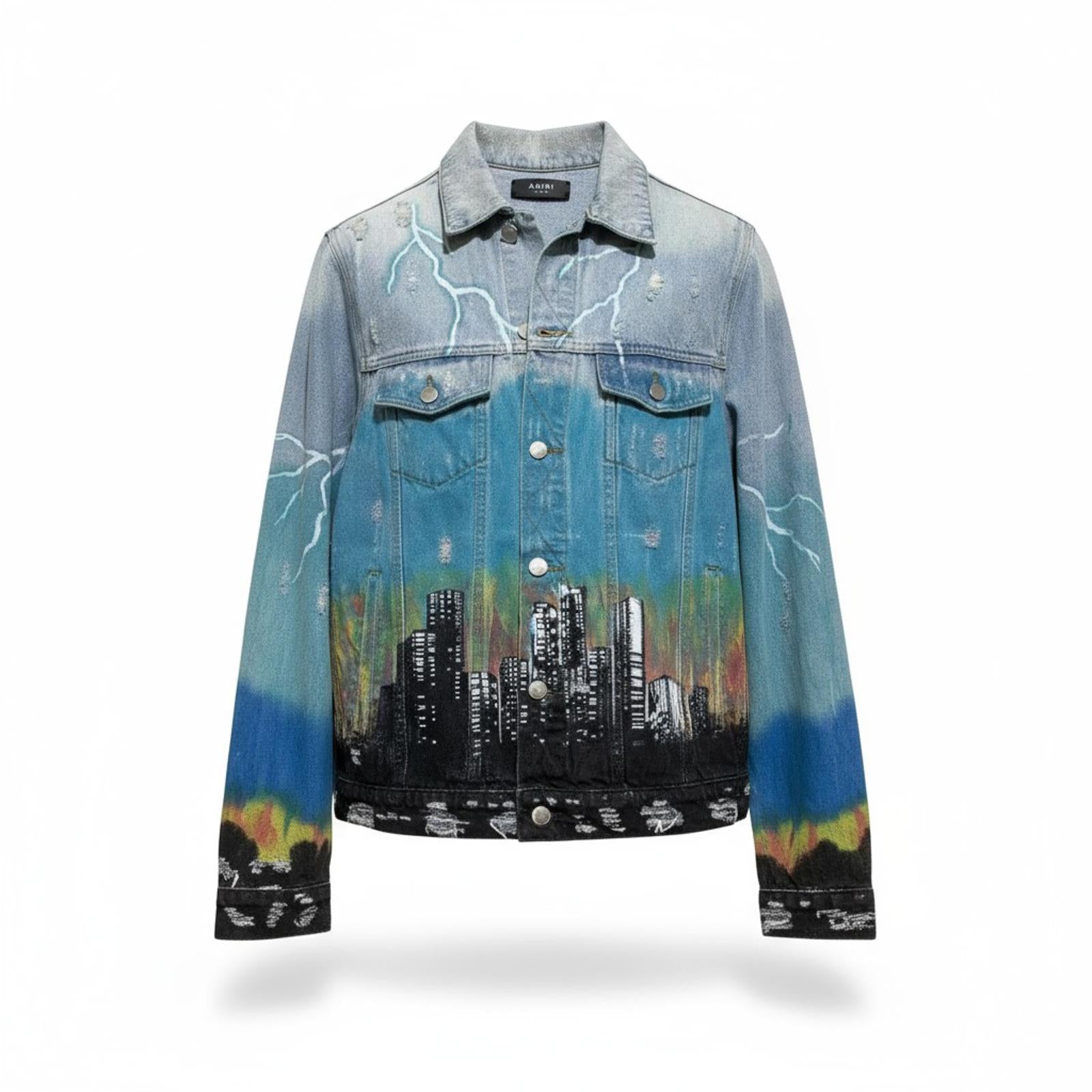 Amiri - Men's Painted Denim Jacket Cityscape