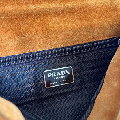 Prada - Women's Shoulder Bag in Brown Suede and Leather with