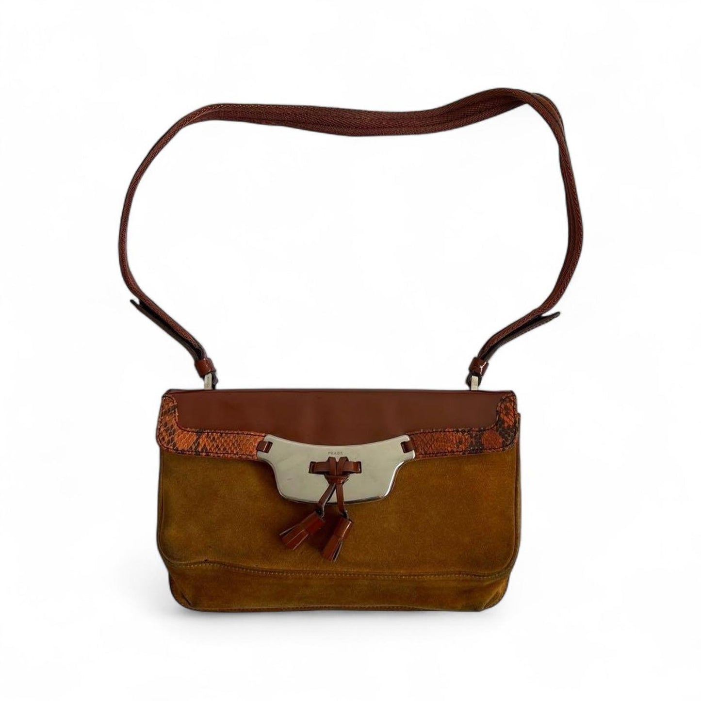 Prada - Women's Shoulder Bag in Brown Suede and Leather with