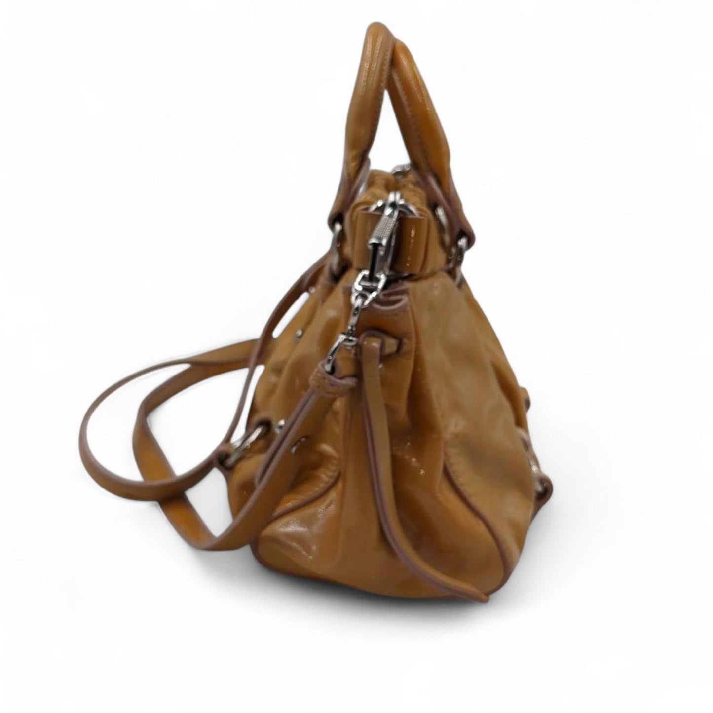 Miu Miu - Patent Vitello Brown Leather Satchel Bag