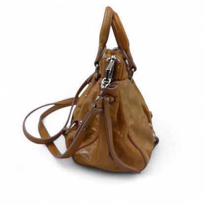 Miu Miu - Patent Vitello Brown Leather Satchel Bag