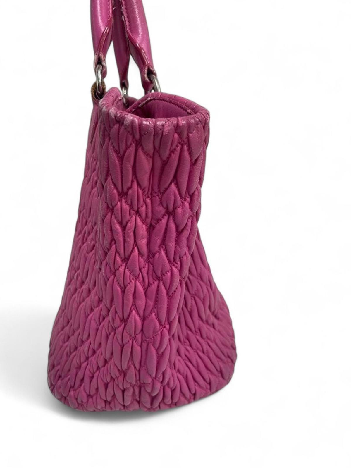 Miu Miu - Pink Quilted Leather Tote Bag with Crystal Chain