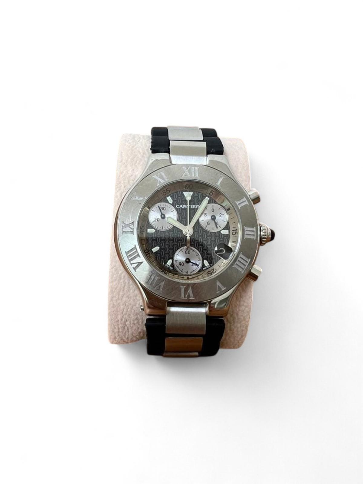 Cartier - Stainless Steel Black Rubber Chronograph Watch