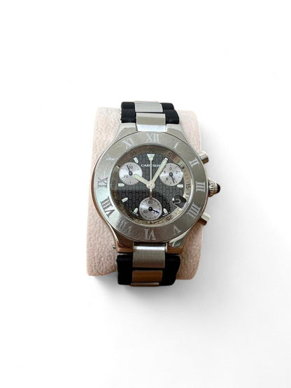 Cartier - Stainless Steel Black Rubber Chronograph Watch