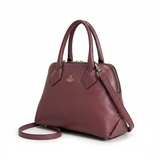 Vivienne Westwood - Burgundy Leather Handbag with Dual Top-3