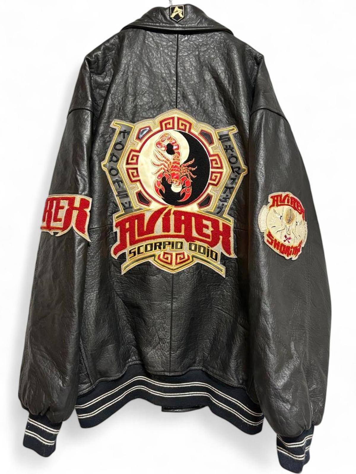 Avirex - XXL Black Leather Varsity Jacket with Embroidered