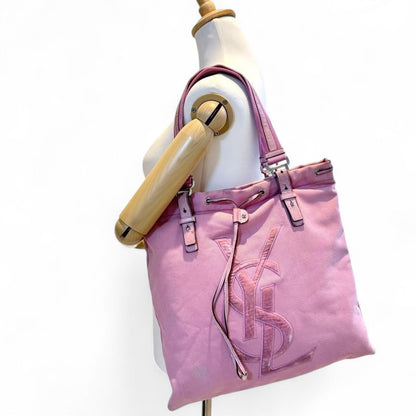 Saint Laurent - Pink Canvas Tote Bag Leather Trim