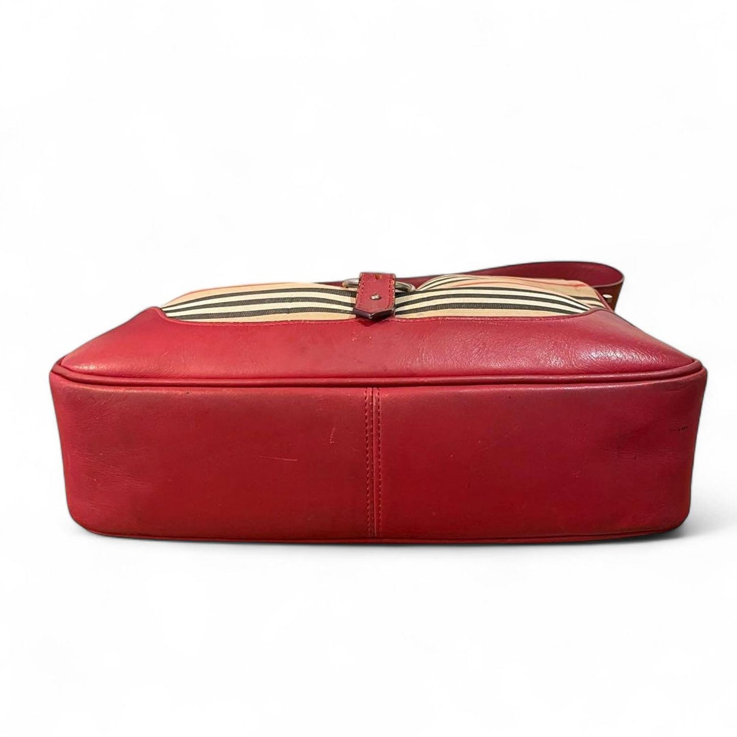 Burberry - Red and Beige Striped Leather Shoulder Bag