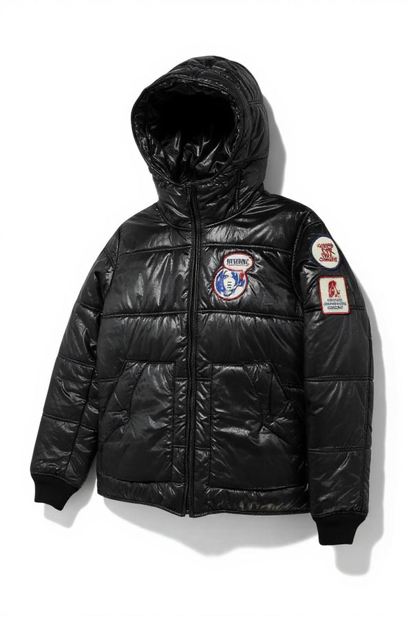 Hysteric Glamour - Men's Black Hooded Puffer Jacket with Patches