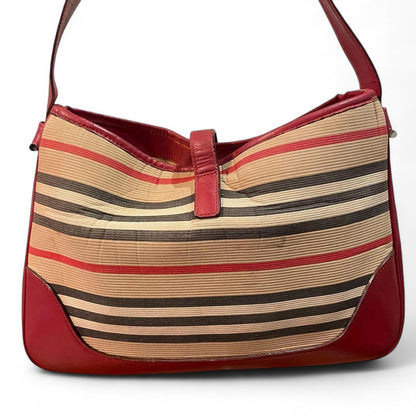 Burberry - Red and Beige Striped Leather Shoulder Bag