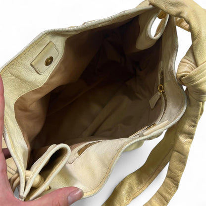 Miu Miu- Beige Leather Handbag with Knotted Handles