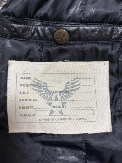 Avirex - XXL Black Leather Varsity Jacket with Embroidered