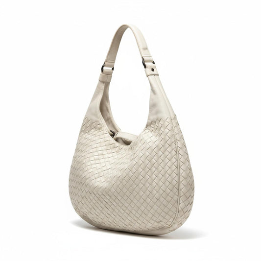 Bottega Veneta - White Woven Leather Shoulder Bag