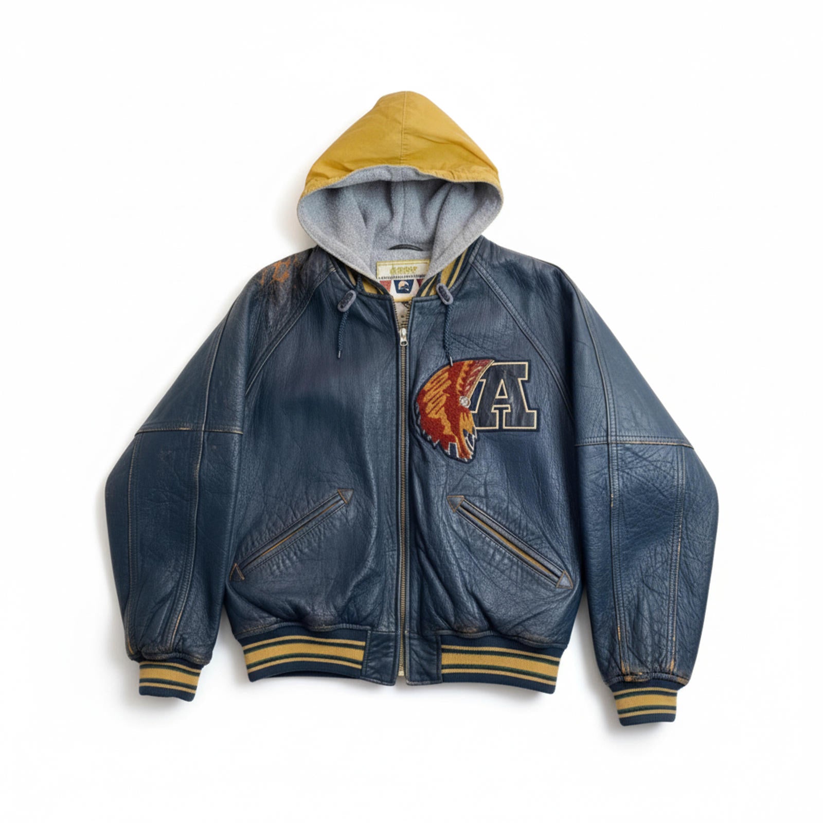 Avirex - Vintage Men's Leather Bomber Jacket with Hood