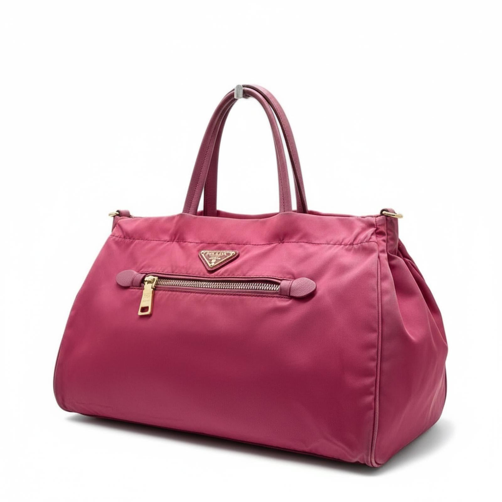 Prada - Pink Nylon and Leather Handbag