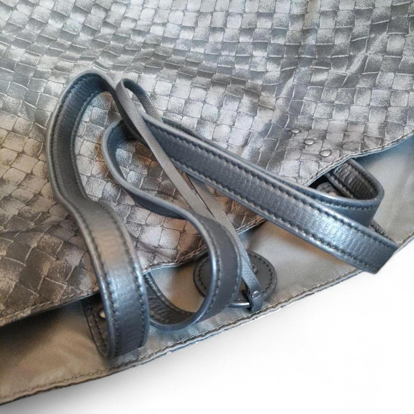 Butterfly Logo Brand - Black Woven Leather Tote Bag