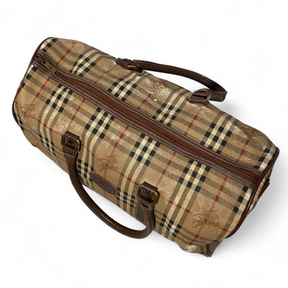 Burberry - Vintage Checkered Travel Bag with Brown Leather