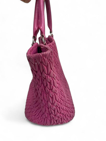 Miu Miu - Pink Quilted Leather Tote Bag with Crystal Chain