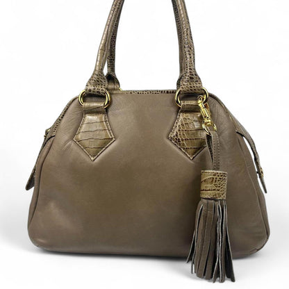 Vivienne Westwood - Taupe Leather Handbag with Crocodile Pattern Accen