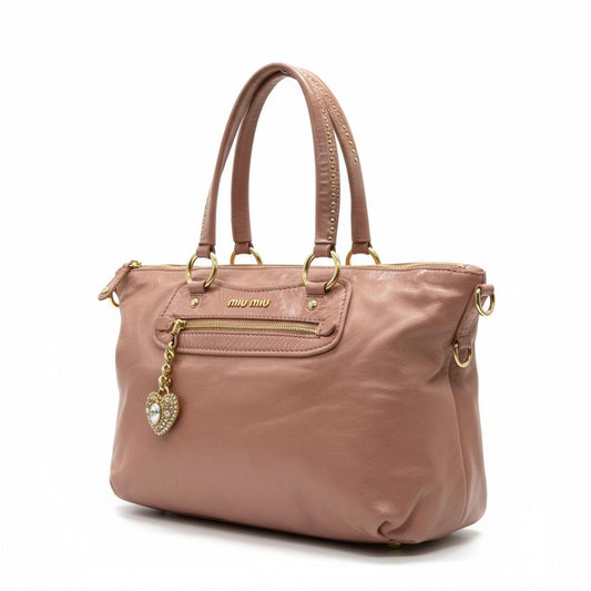 Miu Miu - Pink Leather Shoulder Bag Gold Heart Charm