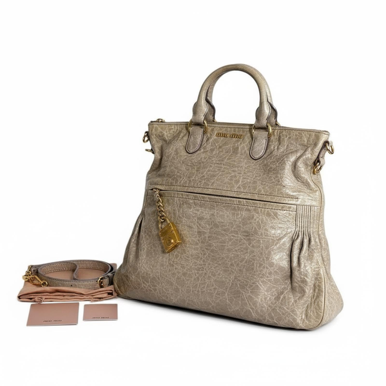 Miu Miu - Vintage Leather Handbag Gold Lock Charm