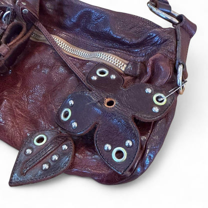 Miu Miu- Brown Leather Women's Shoulder Bag with Butterfly-