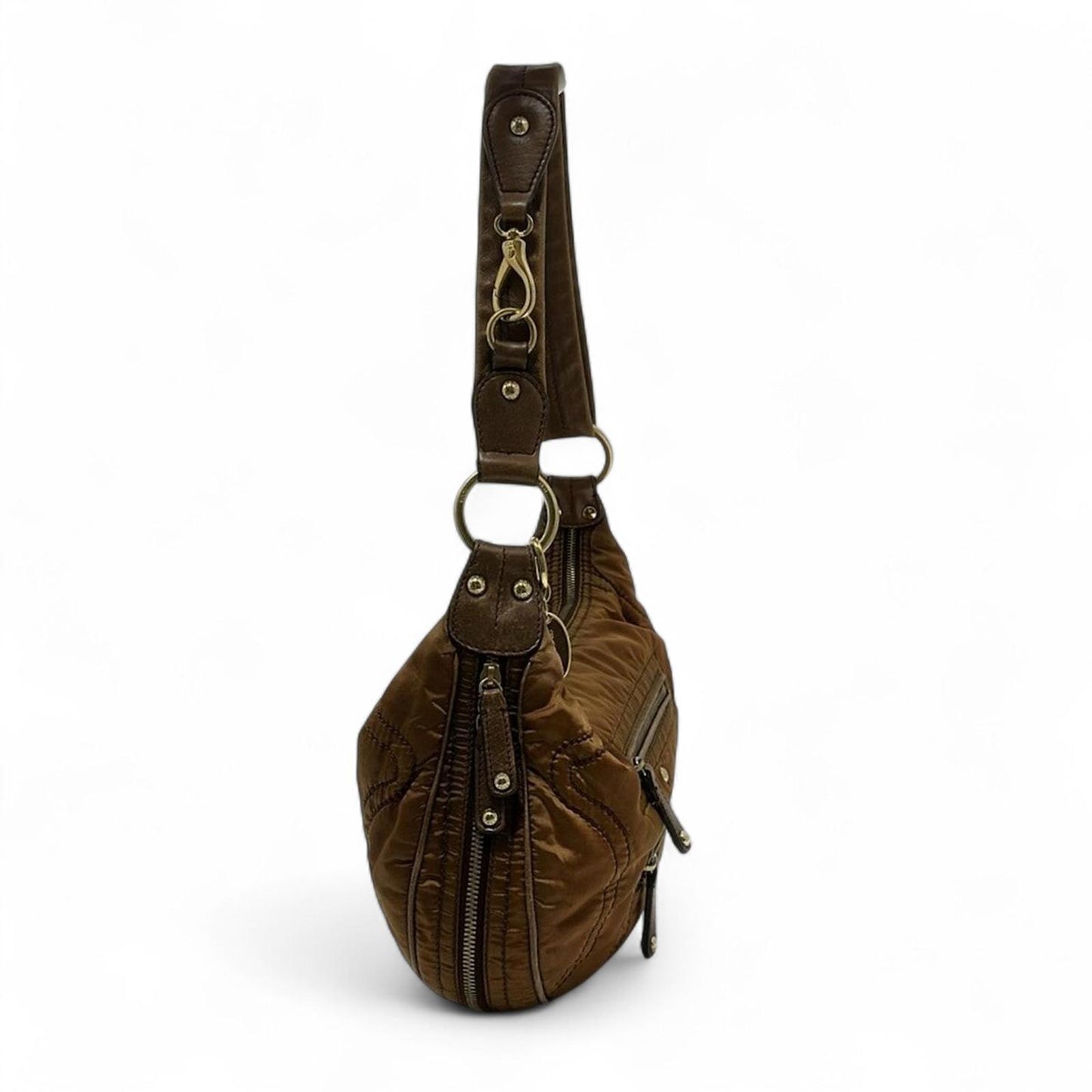 Tod's - Brown Nylon Shoulder Bag Front Zipper Pockets