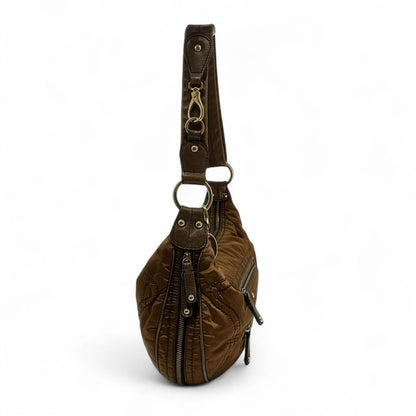 Tod's - Brown Nylon Shoulder Bag Front Zipper Pockets