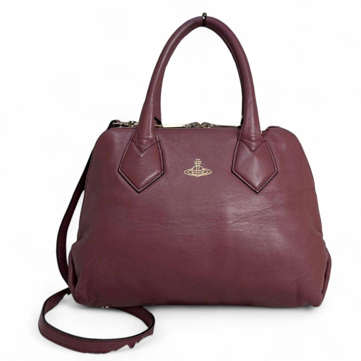 Vivienne Westwood - Burgundy Leather Handbag with Dual Top-3
