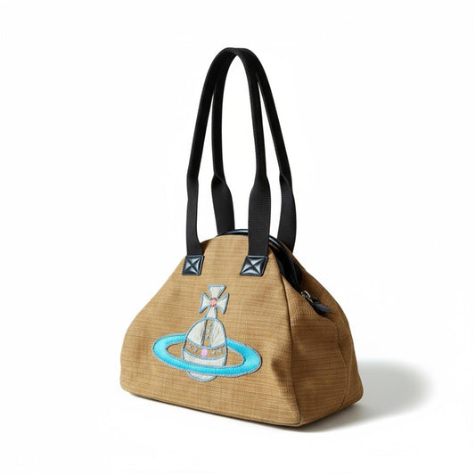 Vivienne Westwood - Embroidered Brown Shoulder Bag with Blue