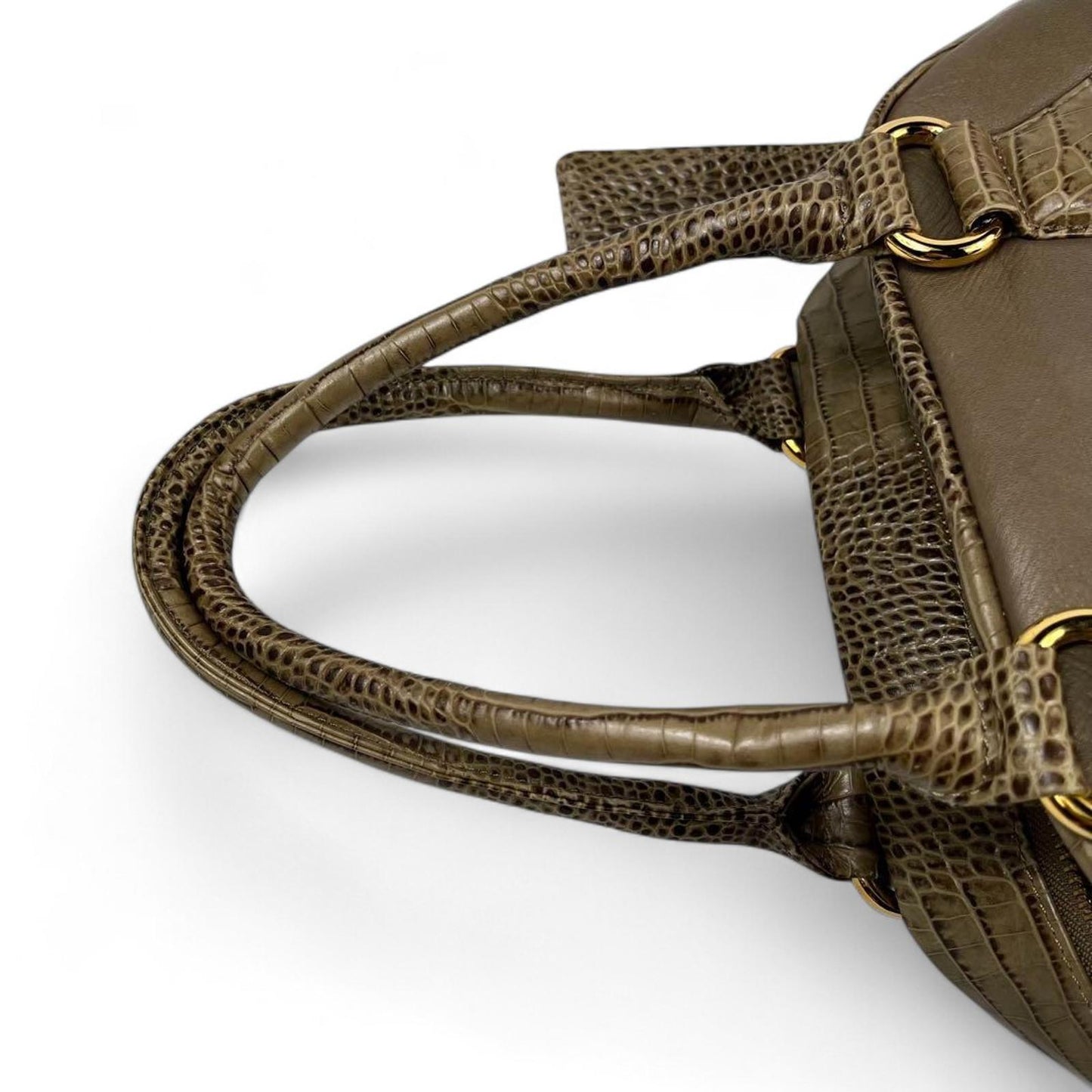 Vivienne Westwood - Taupe Leather Handbag with Crocodile Pattern Accen