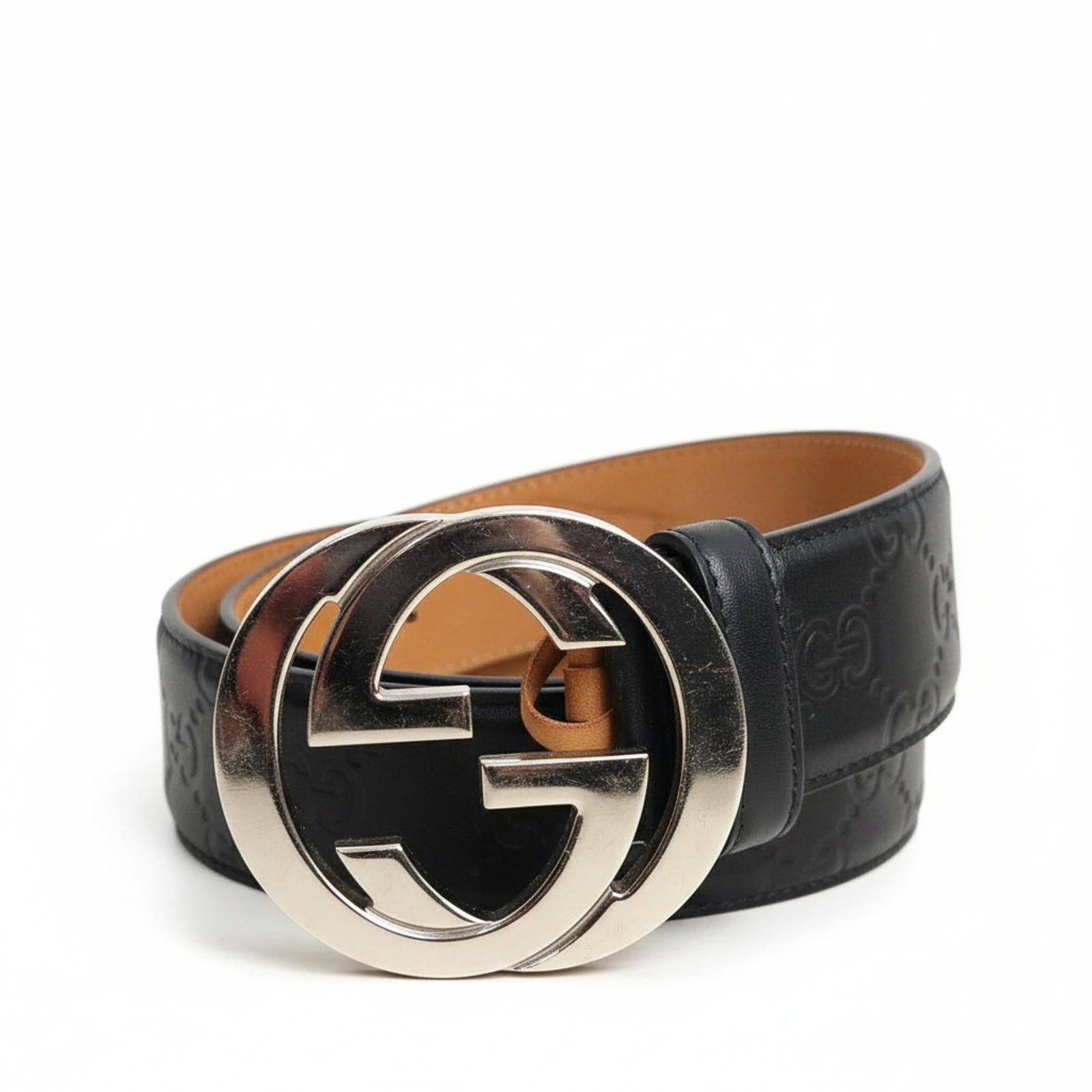 Gucci - Black Leather Belt Silver GG Buckle