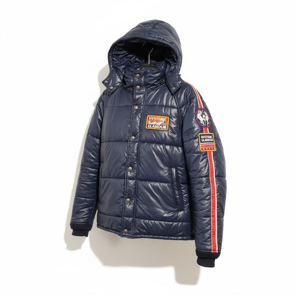Hysteric Glamour - Men's Navy Blue Puffer Jacket with Hood