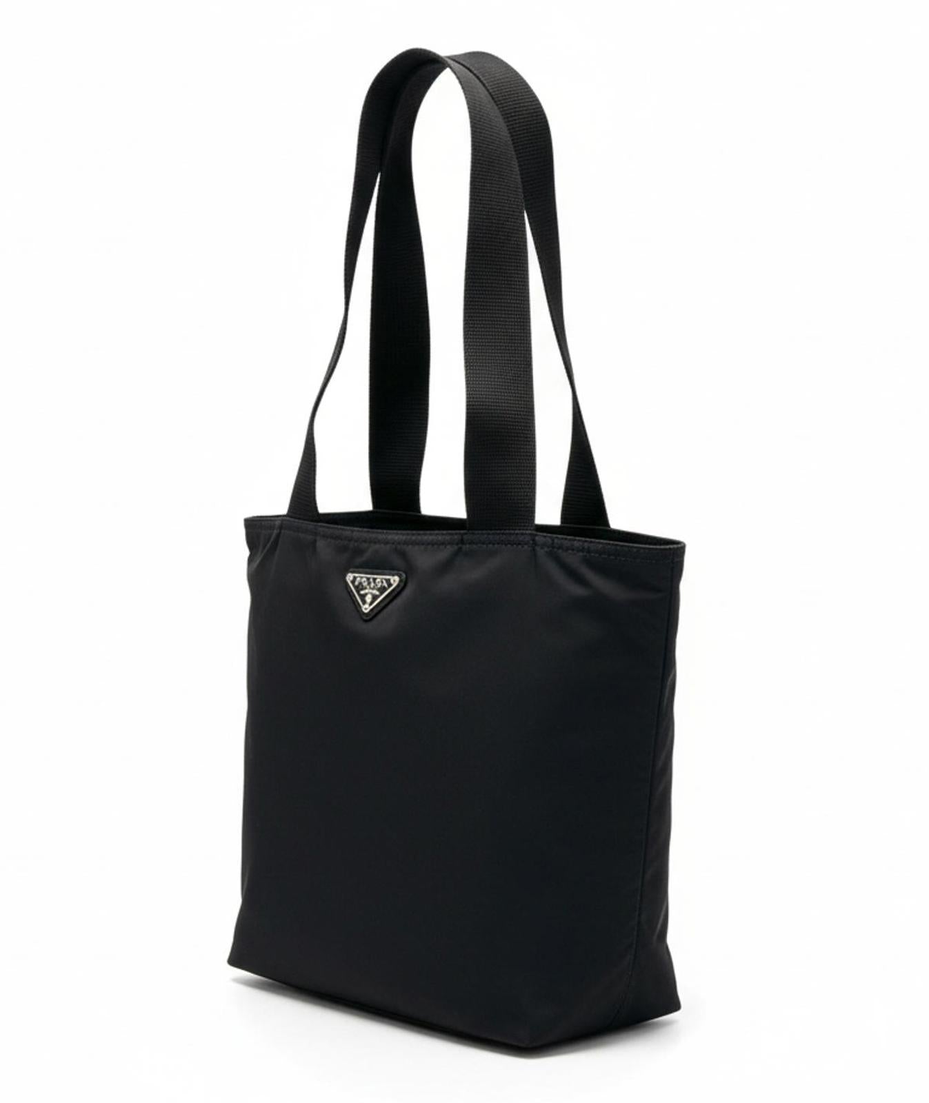 Prada - Black Nylon Tote Bag with Logo Plaque
