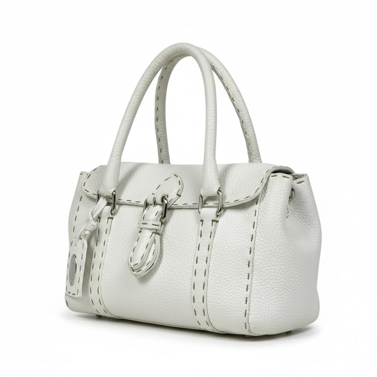 Fendi - White Leather Selleria Satchel Bag