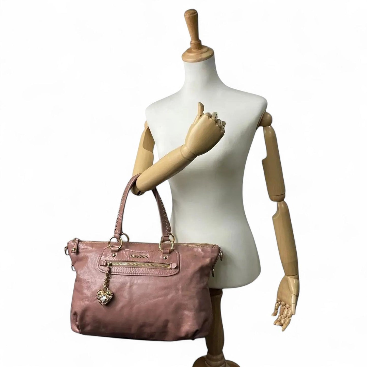 Miu Miu - Pink Leather Shoulder Bag Gold Heart Charm