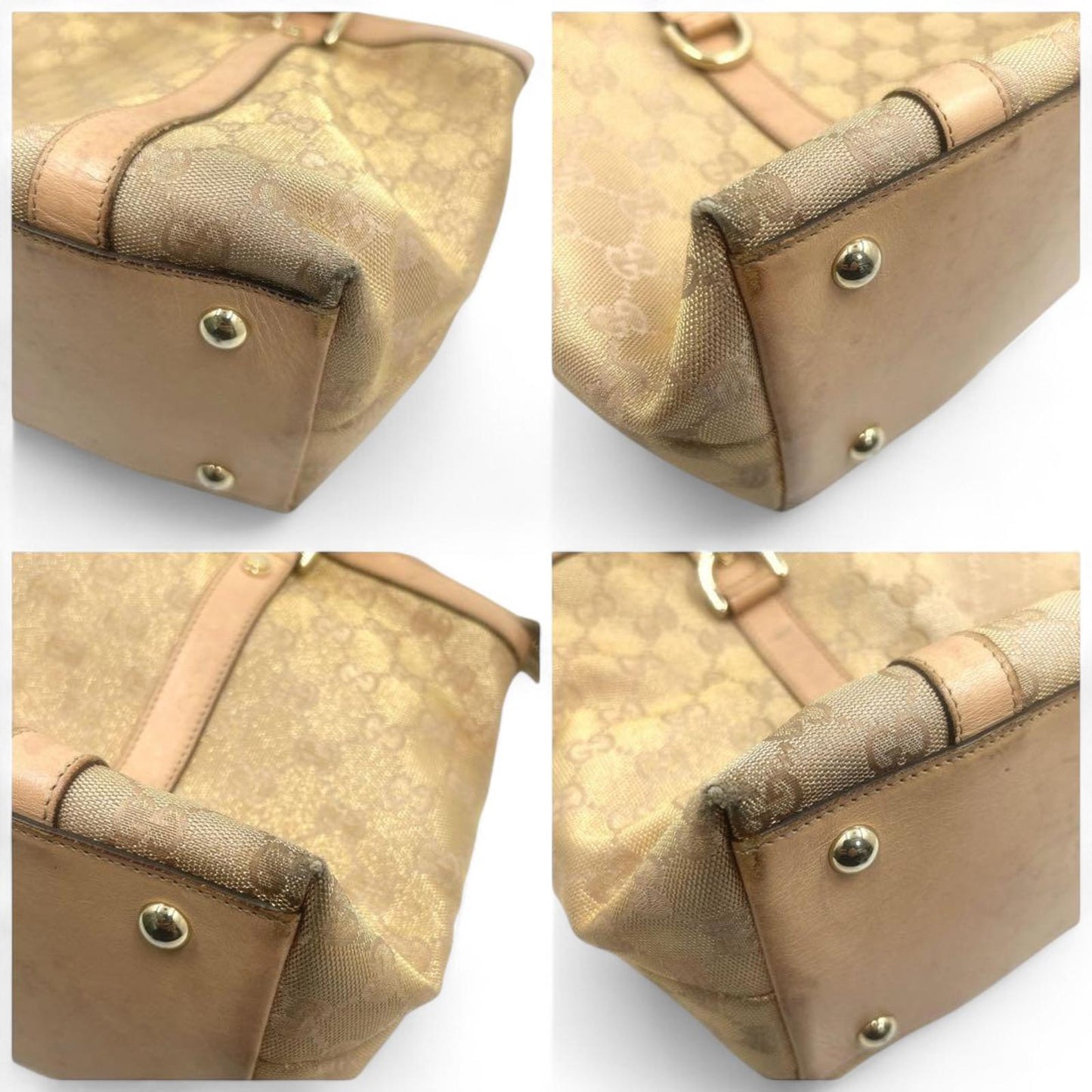 Gucci - Beige GG Canvas Tote Bag with Leather Trim