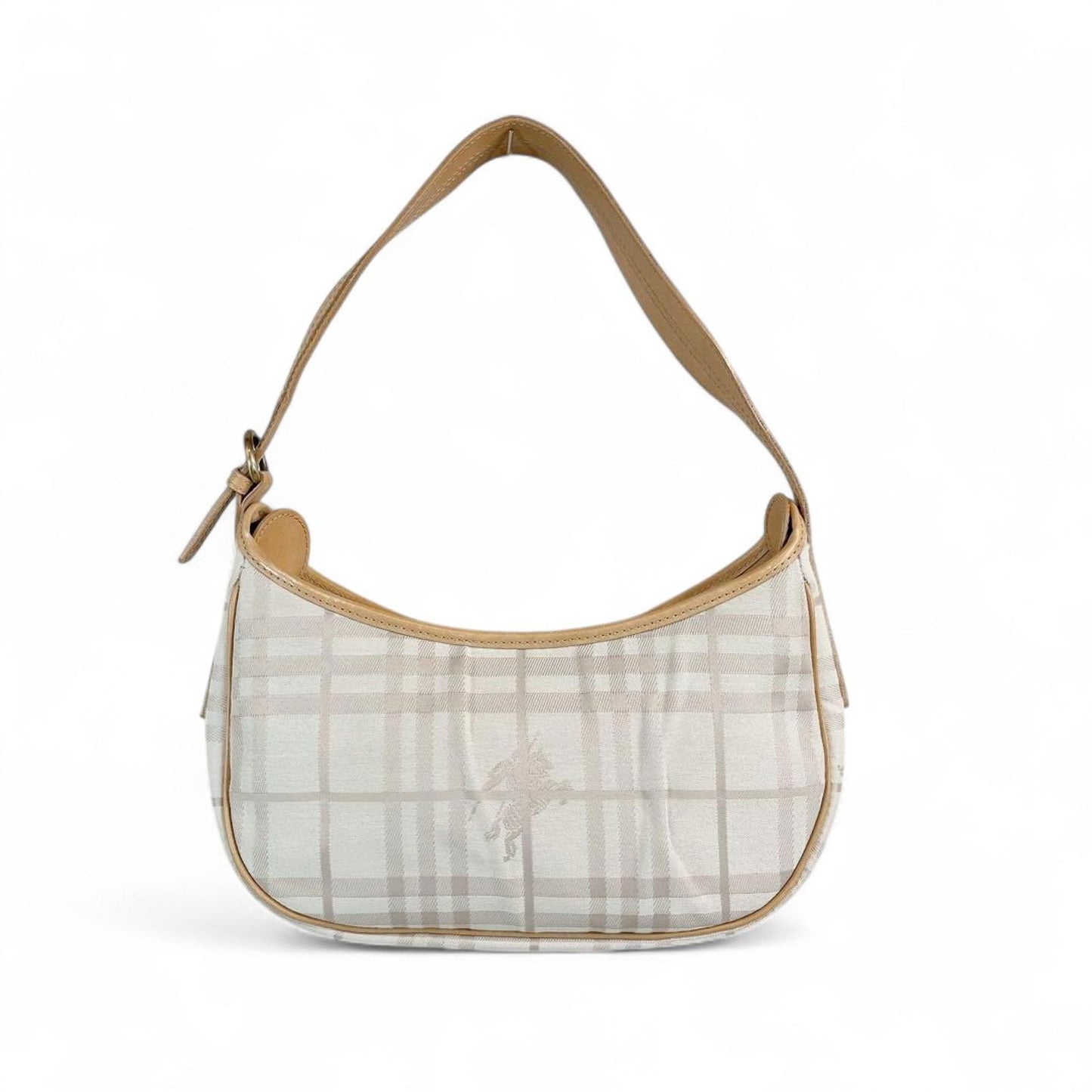Burberry - Beige Checkered Shoulder Bag with Leather Trim