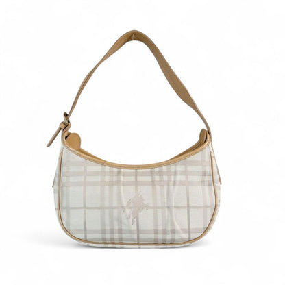 Burberry - Beige Checkered Shoulder Bag with Leather Trim