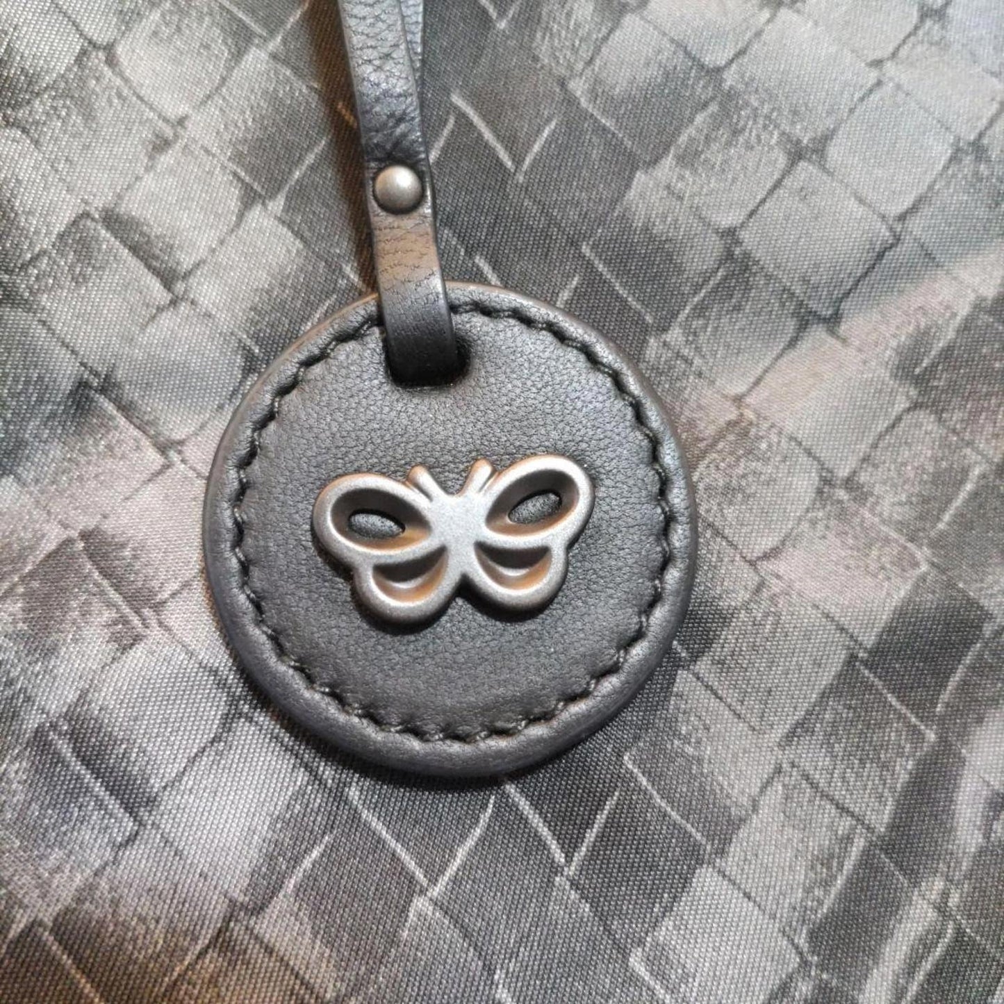 Butterfly Logo Brand - Black Woven Leather Tote Bag