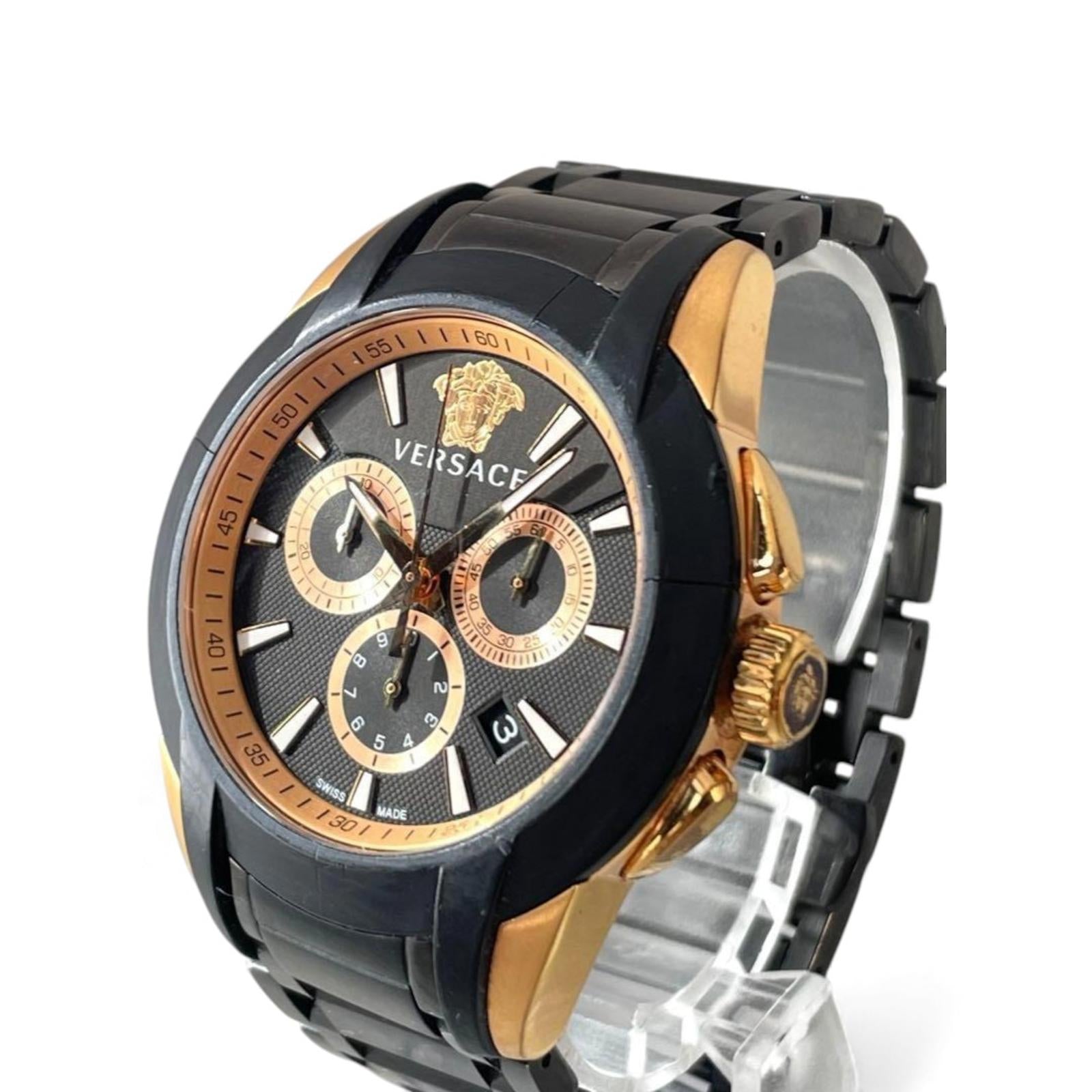 Versace - Men's Black and Gold Chronograph Watch